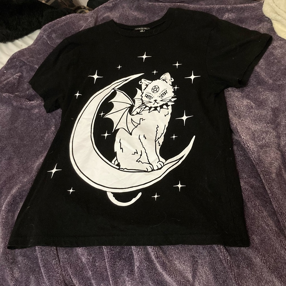 Oversized Dolls Kill demon cat and moon T shirt
